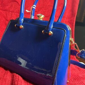 Vibrant Blue Shoulder Bag with Gold Hardware